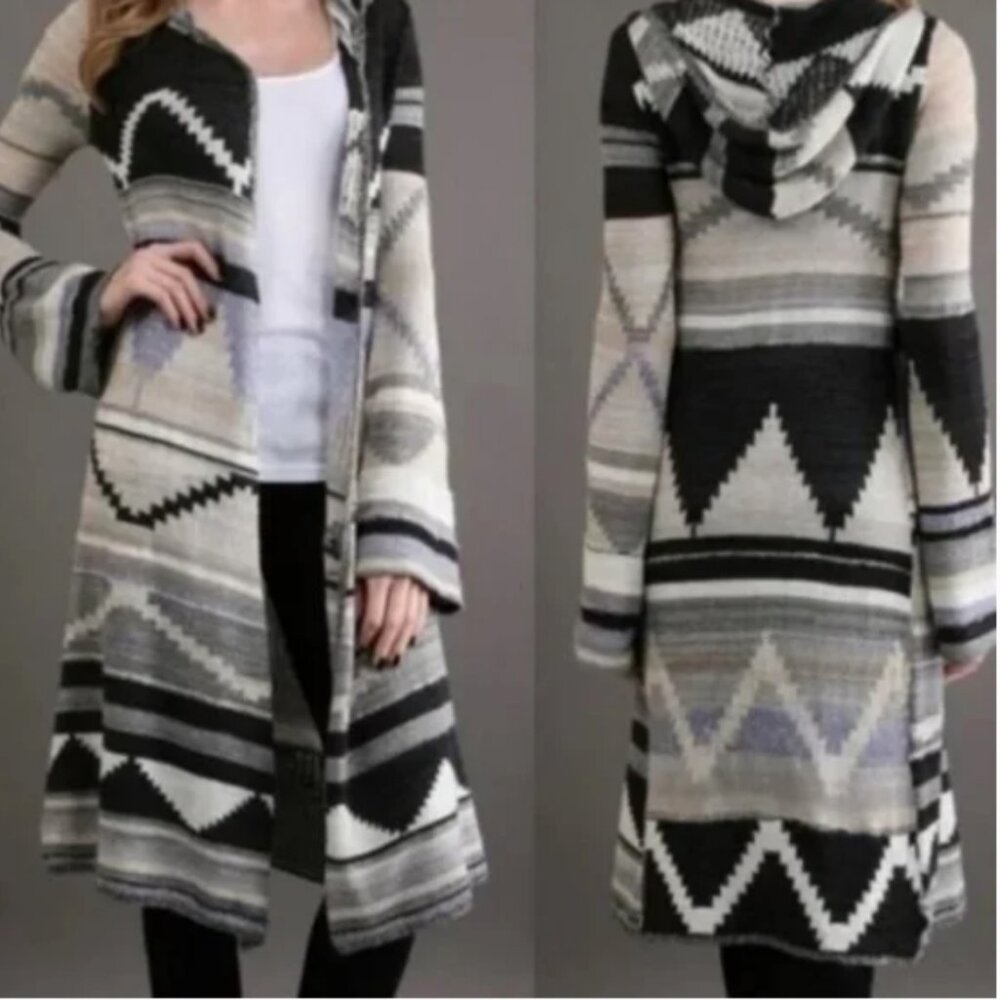FREE PEOPLE LIMA AZTEC HOODED SWEATER DUSTER
